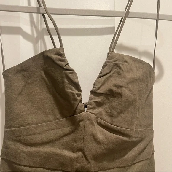 Zara Olive Green Linen Dress Strappy - Picture 8 of 10